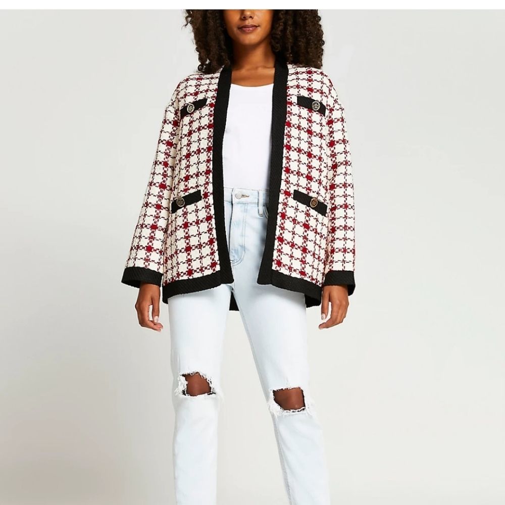 River island red boucle cardigan jacket - Picture 3 of 5
